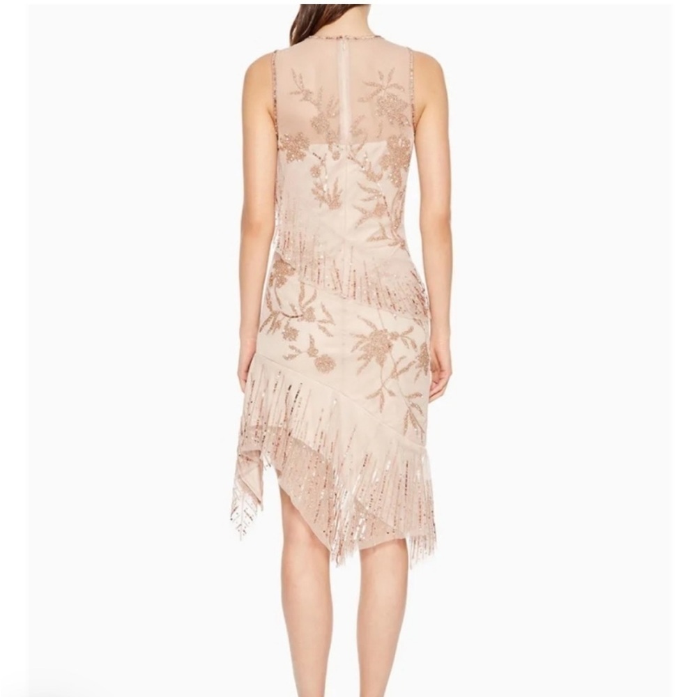 Parker Black/ NWT Florence Sequin FLAPPER Beaded Dress Rosaline Champagne Nude 8 - Picture 2 of 5